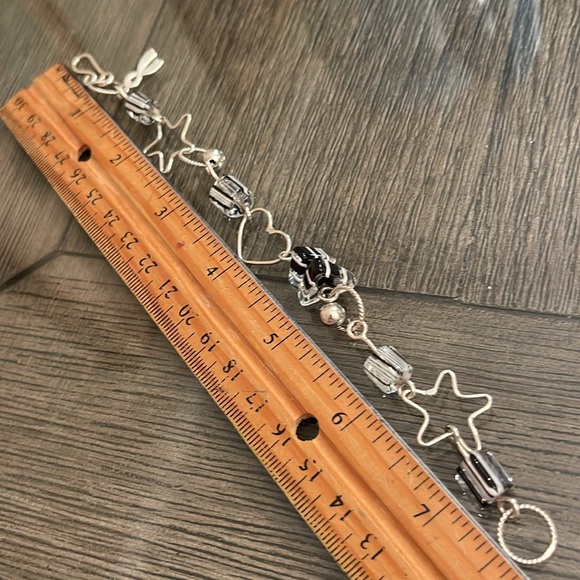 Vintage 2000’s Sterling Silver Stars, Heart & Glass Link Bracelet 7 3/4” approx - Picture 7 of 14
